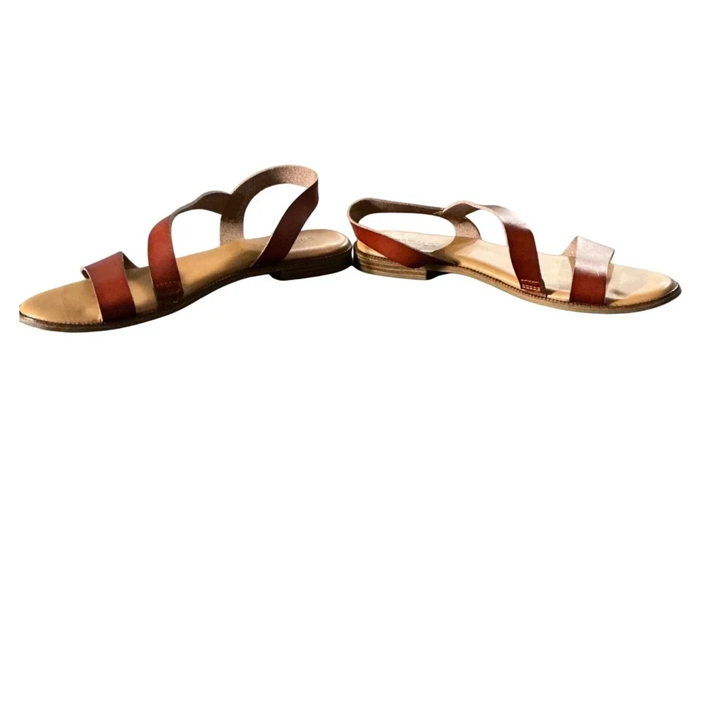 Cynthia Rowley Womens Cognac Brown Leather Slingback Flat Sandals Size 8.5 - Picture 5 of 6